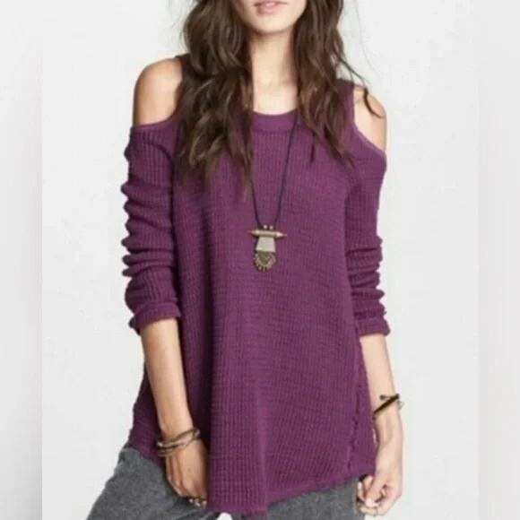 Free People Sunrise Cold Shoulder Pure Cotton Sweater - Picture 1 of 7